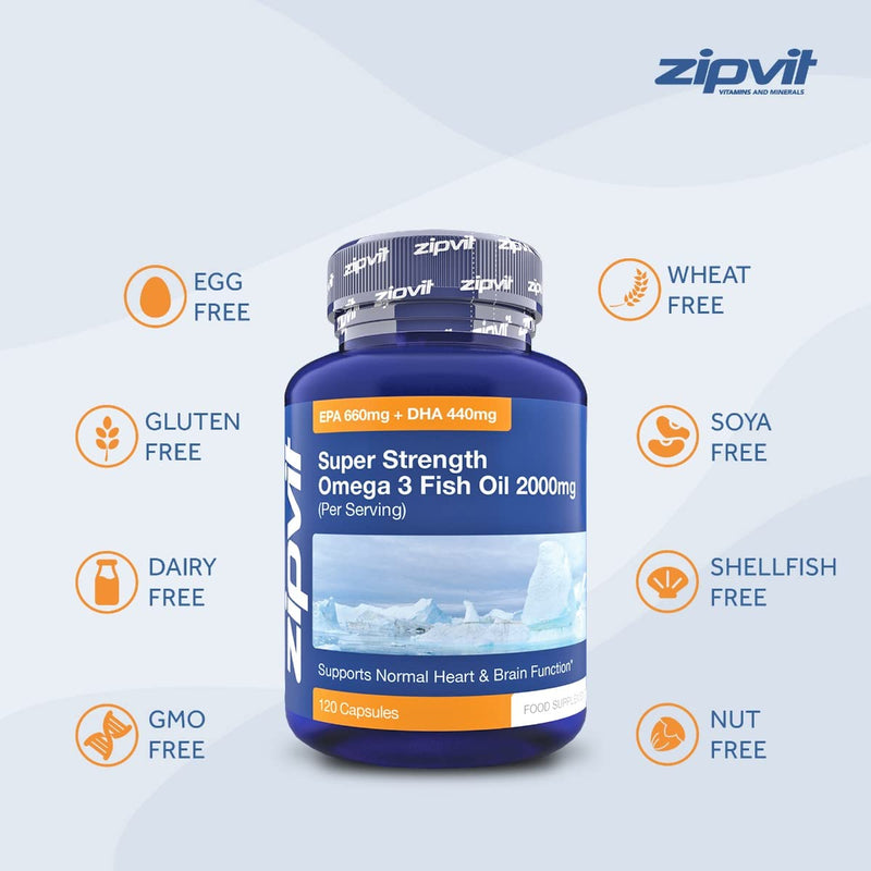 [Australia] - Omega 3 Fish Oil 2000mg, EPA 660mg DHA 440mg per Daily Serving. 120 Capsules (2 Months Supply). Supports Heart, Brain Function and Eye Health. 2 Capsules Per Serving 