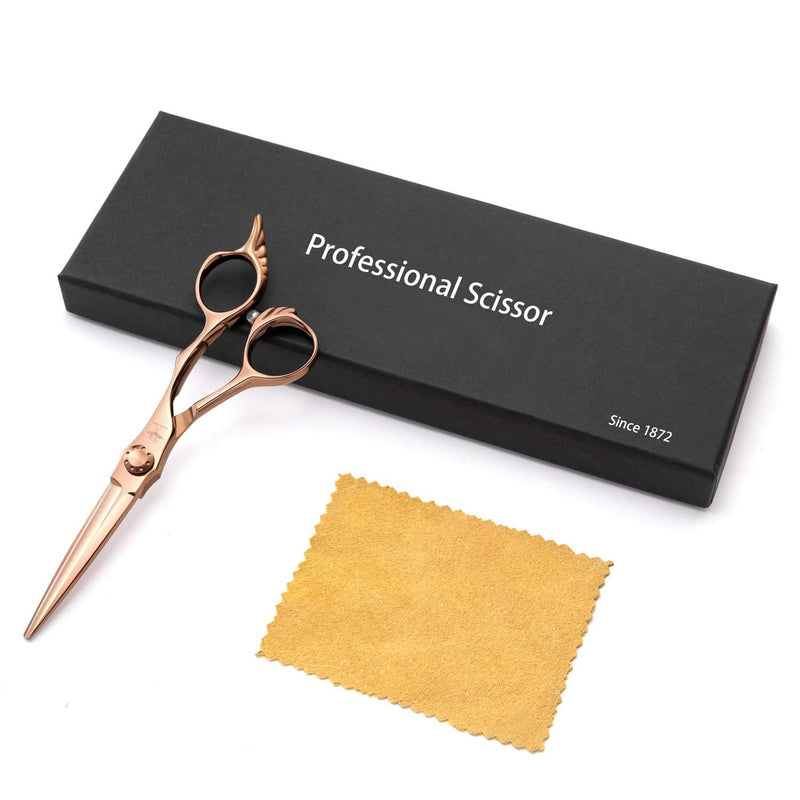 [Australia] - Hairdressing Scissors 6 Inch Hair Scissors Professional Salon Barber Scissors Trimming Haircut Scissors for Men Women, Japanese Stainless Steel Hair Shears with Bronze Wing-Shaped Engraving Handle HS-RoseGold-Straight 