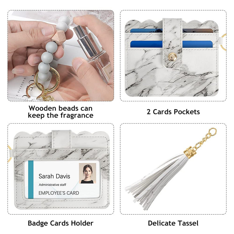 [Australia] - Doormoon Keychain Bracelet, Elastic Silicone Beads Wristlet Keys Ring with Cards Holder & Tassel for Cars Key Keychains Marble 