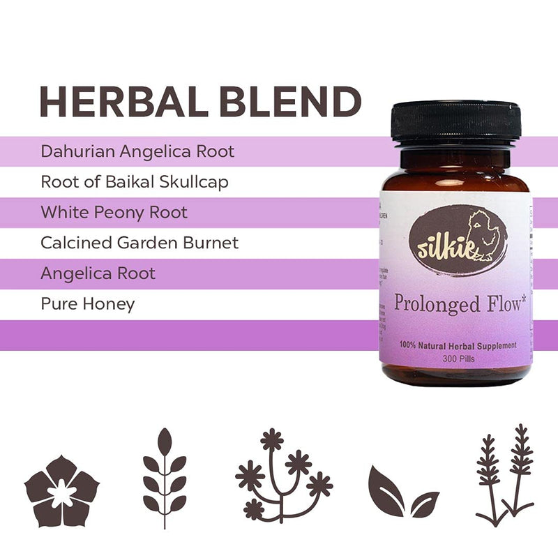 [Australia] - Silkie Prolonged Flow Supplement - Hormonal Balance Support, Decreases & Regulates Menstrual Cycle, Hot Flashes & Night Sweats Relief, 300 Count 