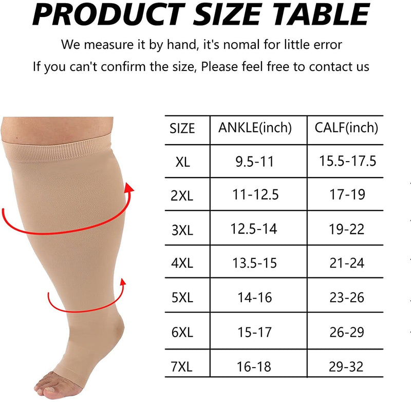 [Australia] - Compression Socks for Men Women,Flight Socks For Women Men,Plus Size Compression Socks Wide Calf,Running Socks,Medical Support Compression Stocking For Varicose Veins.Open Toe Compression Flight Sock Beige XL Plus 