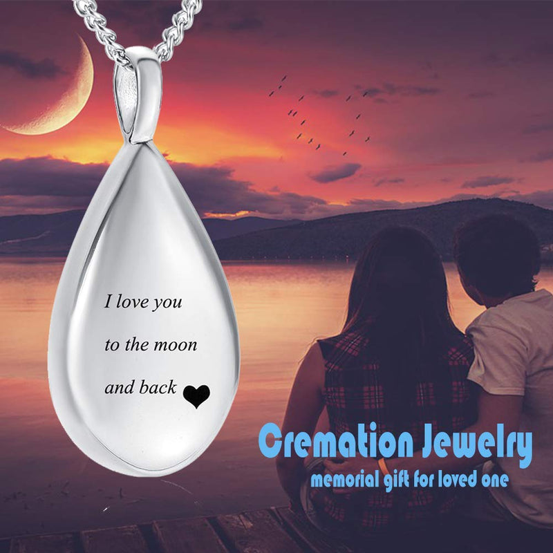 [Australia] - Carved Teardrop Keepsake Ashes Necklace Urn Pendant Cremation Memorial Jewelry I love you to the moon and back 