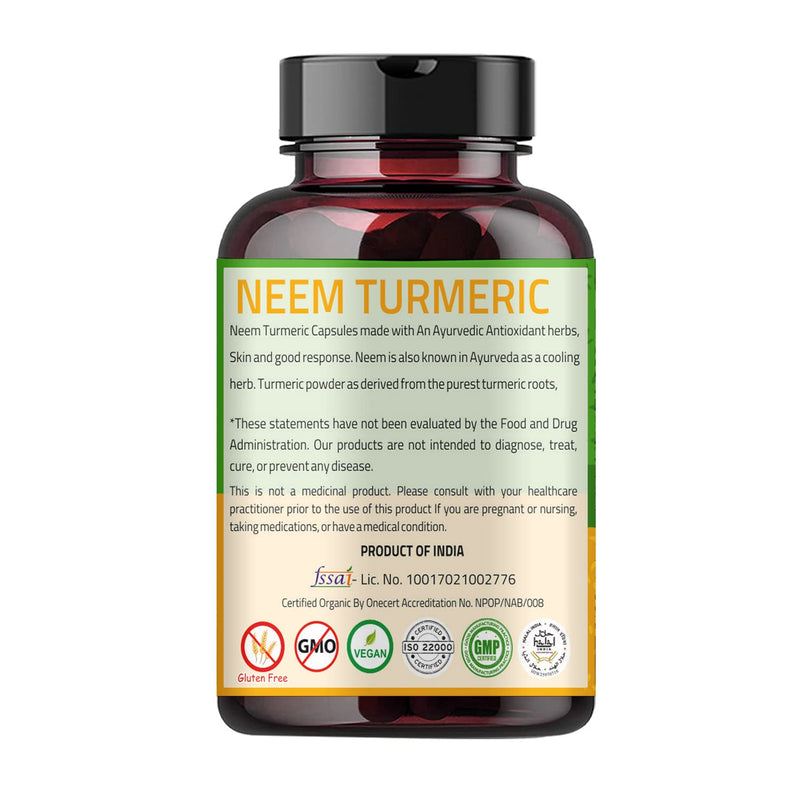 [Australia] - Neem Turmeric Capsules with Black Pepper Neem Herbal Supplement, Ayurvedic Herbal Cleanser, Detoxification, Enhances skin Health and Immunity (90 Capsules) 90 Count (Pack of 1) 