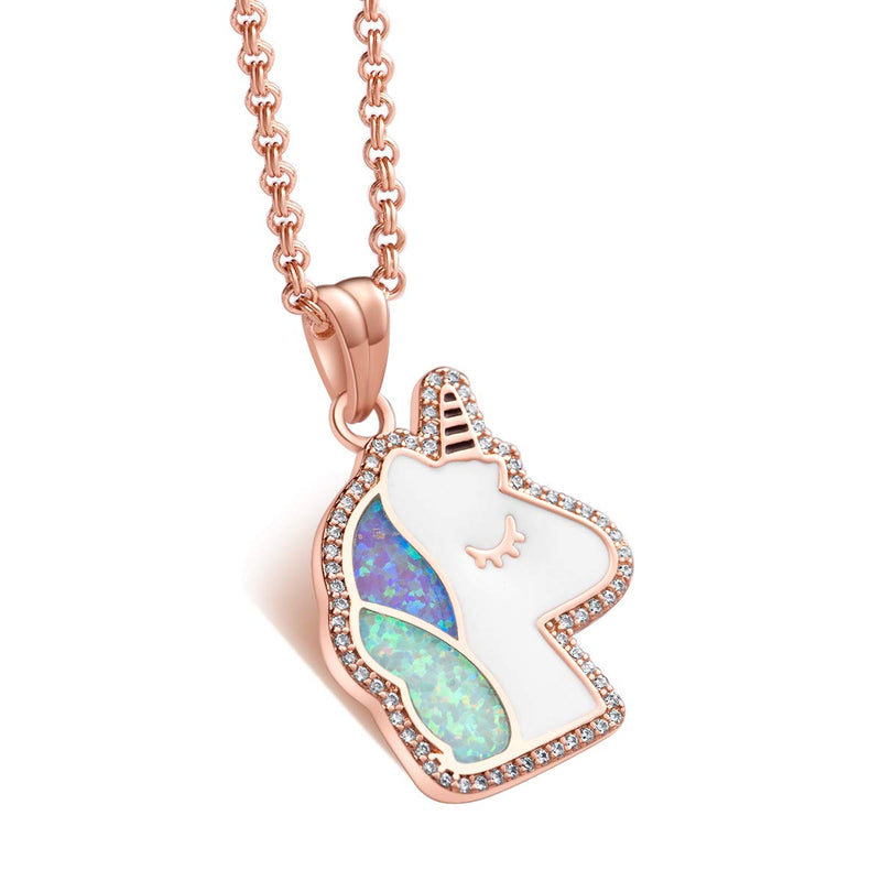 [Australia] - Karseer Unicorn Crescent Moon Pendant Necklace Rainbow Crystal and Glitter Opal Dream Star Series Magic Necklaces Jewelry Christmas New Year Gift for Women Girls Kids 18K Rose Gold Plated 