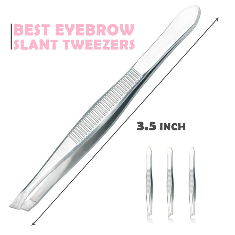 [Australia] - Stainless Steel Tweezers - 12 Pieces Slant Tip Tweezers Set - Precision Facial Hair Tweezers - Comfort Grip Long Silver Tweezers for Ingrown Hair - Professional Eyebrow Tweezers for Men and Women 12 Count (Pack of 1) 