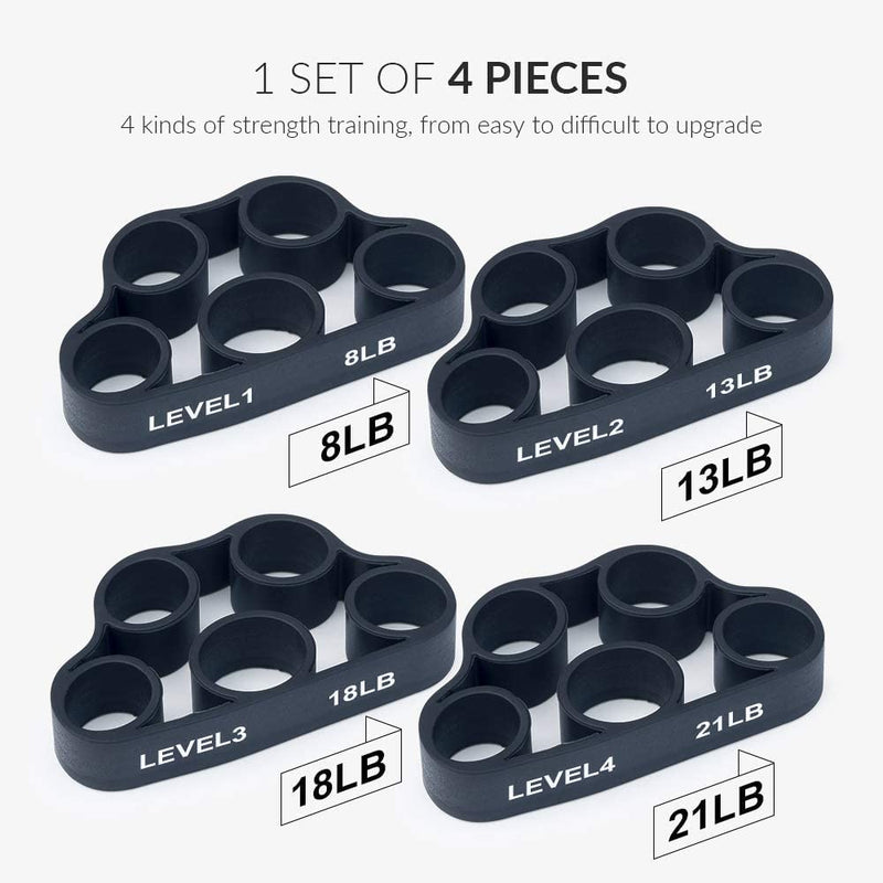 [Australia] - 4 Pack Hand Exerciser Grip Strengthener, Finger Stretcher Hand Grip Resistance Bands Hand Strengthener Hand Strengthening Forearm Exerciser for Arthritis Black 