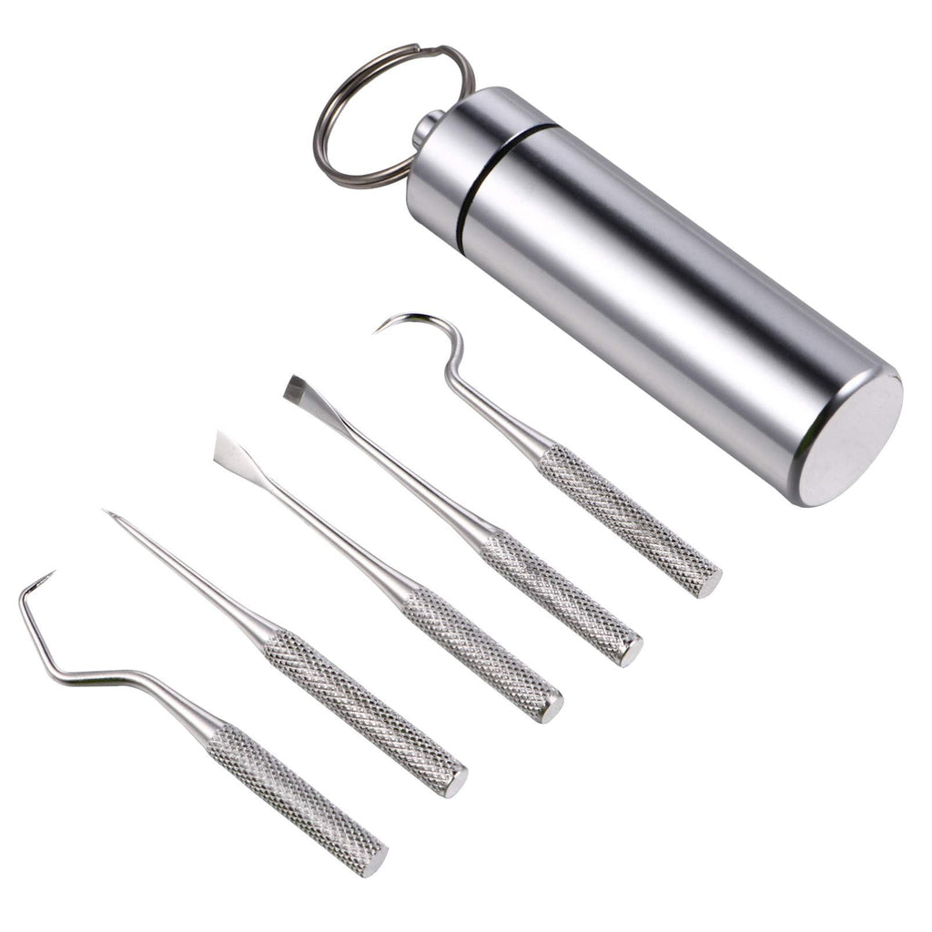 [Australia] - Healifty 1 Set Pocket Toothpick Holder Keychain Waterproof Metal Toothpick Box Container with Titanium Toothpick Ultralight Travel Kits 