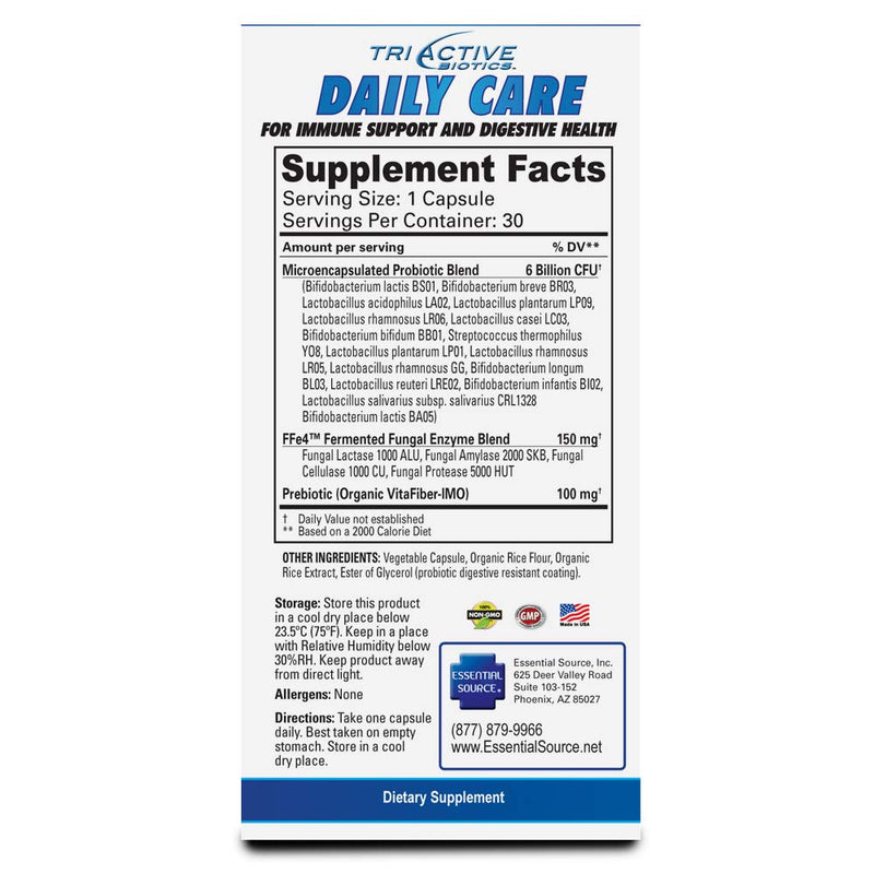[Australia] - Essential Source TriActive Biotics Daily Care - Probiotics, Prebiotic Blend with 6 Billion CFU - Digestive Enzymes Supplement for Men & Women - Helps Support Gut Health, Immune Defense - 30 Capsules 