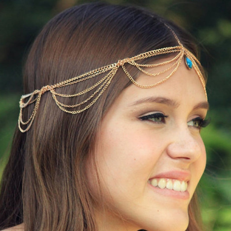 [Australia] - Yean Hair Accessories Boho Head Chain with Pendant for Women and Girls 