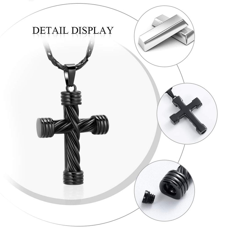 [Australia] - Imrsanl Cremation Jewelry for Ashes Cross Memorial Urn Necklace Pendant Keepsake Religious Cross Ashes Jewelry Black 