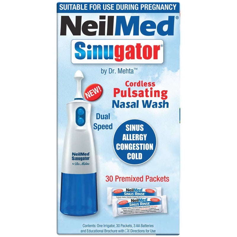 [Australia] - NeilMed Sinugator Cordless Pulsating Nasal Wash Kit with One Irrigator, 30 Premixed Packets and 3 AA Batteries 