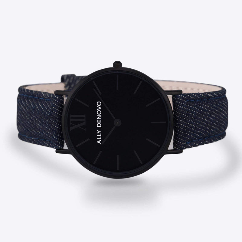 [Australia] - Ally Denovo New Vintage Denim Women's Watch with Leather Strap Textile Analogue Stainless Steel AF5006.3 