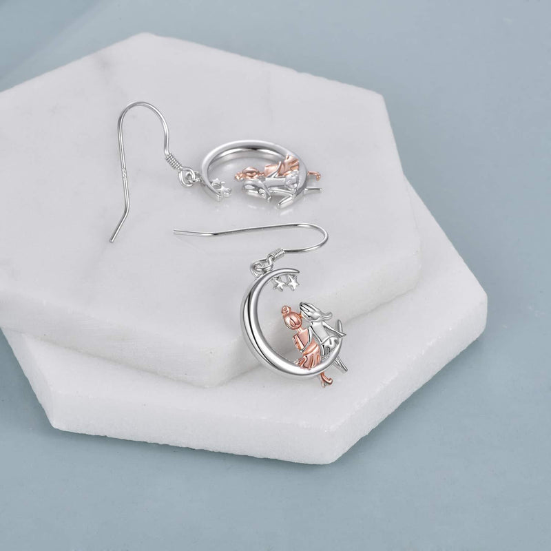 [Australia] - Moon Dangle Earrings for Women, 925 Sterling Silver Drop Dangly Earrings Sisters Design Hypoallergenic Jewellery Birthday Gifts for Girls Sister 01 
