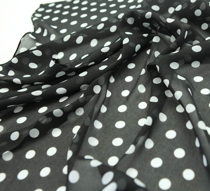 [Australia] - MissShorthair Womens 50s Chiffon Sheer Square Neck Head Scarfs A Black&white Dot 