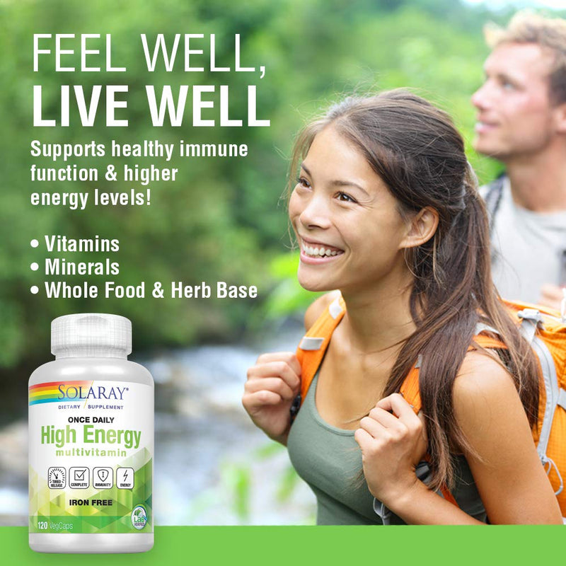 [Australia] - Solaray High Energy Multivitamin | Once Daily, Timed-Release Formula | Whole Food & Herb Base | Non-GMO (120 CT Iron-Free) 120 Count (Pack of 1) 