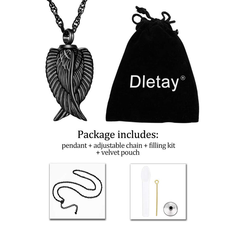 [Australia] - Dletay Angel Wing Cremation Necklace for Ashes Stainless Steel Urn Pendant Ashes Holder Memorial Jewelry-I’m Here Watching Over You Black 