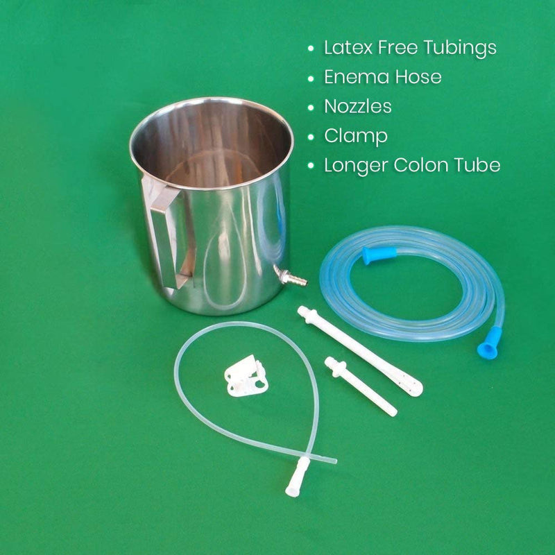 [Australia] - HealthAndYoga(TM) Stainless Steel Enema Kit with Complete Tubing - Additional Medical Grade Colon Tips - Set of 10 (14 FR) 