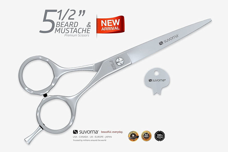 [Australia] - Suvorna Cardinal 5.5" Japanese Beard Scissors for Men. Beard Trimmer Scissors are Designed for Beard Gromming & Moustache Grooming Facial Hair, Eyebrows, Nose, Ear. Comes in Leather Pouch, Comb & Key 