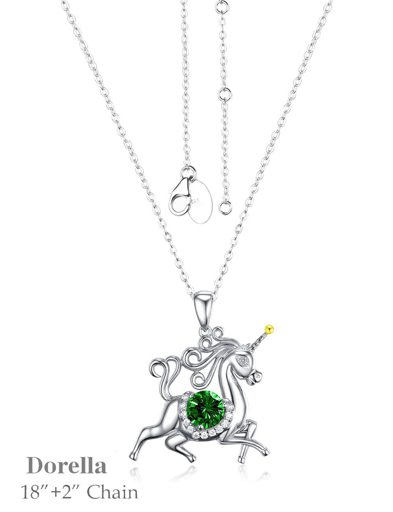 [Australia] - Birthday Gifts for Daughter Green Emerald Jewelry Unicorn Necklace for Teen Girls Granddaughter Sterling Silver Animal Necklace Unicorn Green Emerald Necklace 
