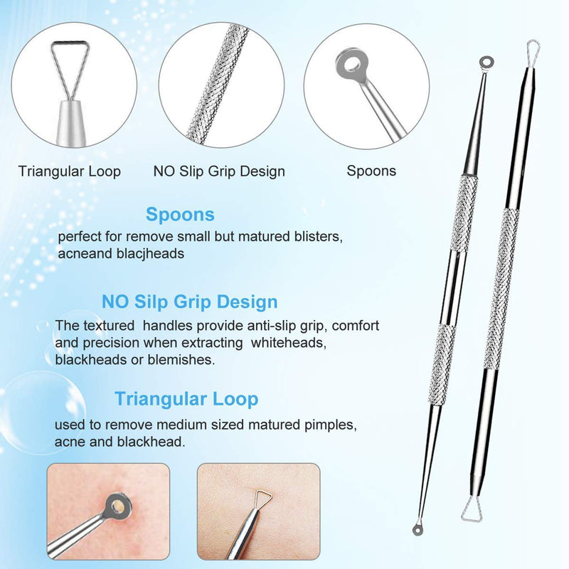 [Australia] - 5-in-1 Blackhead Remover Popper Tool Kit with Metal Case, Anti-Allergic Surgical Stainless Steel Needle Comedone Pimple Acne Extractor Whitehead Zit Popping Removal Tool Treatment for Nose Face Skin 