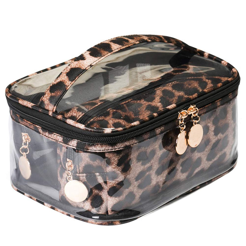 [Australia] - Jarrel 3Pcs Makeup Bag Set Travel Portable Cosmetic Bag - Clear & Leopard Print Pouch Waterproof Organizer Multifunction Case (3in1 Leopard Print) 3in1 Leopard Print 