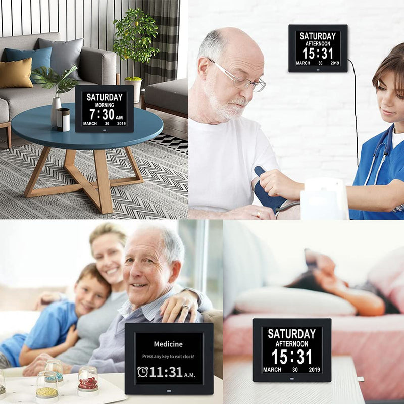 [Australia] - SSINI [Newest Version] Large Digital Day Calendar Clock – 12 Alarm Options, Level 5 Auto Dimmable , Extra Large Non-Abbreviated Date Day of Week Clock Perfect for Seniors ,Vision Impaired 