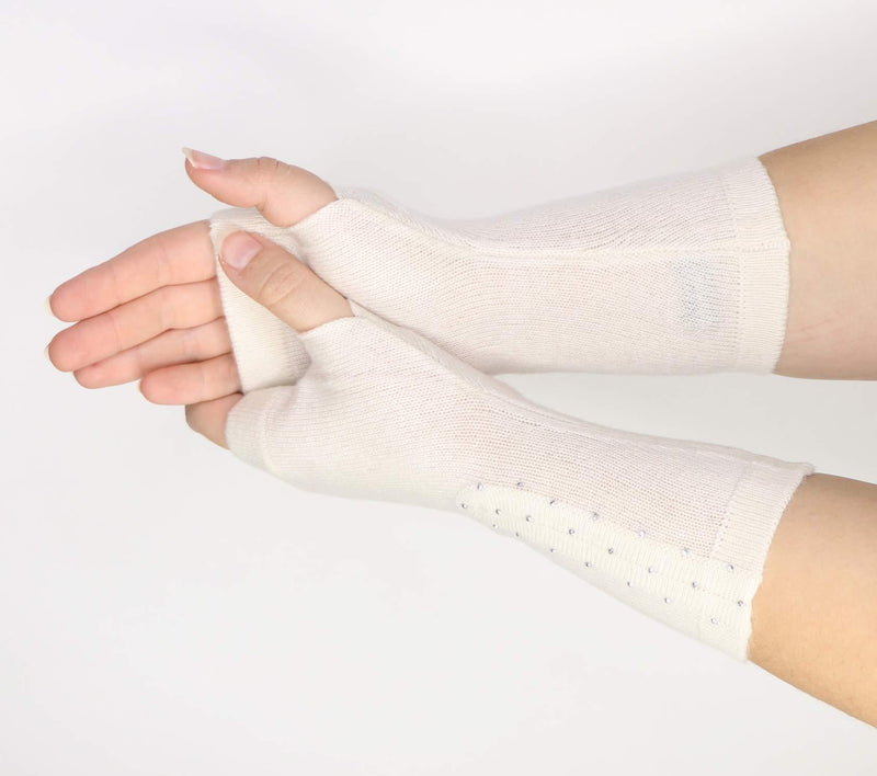 [Australia] - Prettystern Rhinestone CASHMERE Fingerless Half-Finger Gloves length 8.7" Off-white 