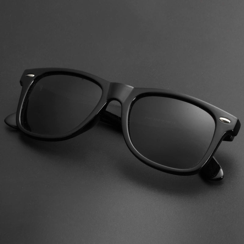 [Australia] - Polarized Sunglasses for Men Women Retro Designer Square Frame Sun Glasses - UV400 A1 Bright Black/Black 52 Millimeters 