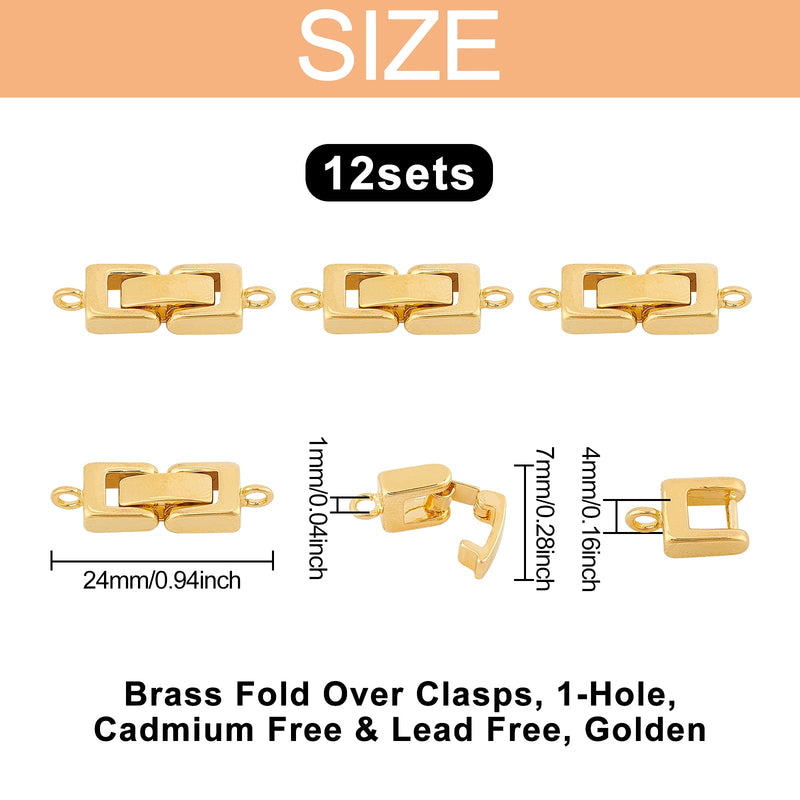 [Australia] - SUPERFINDINGS 12pcs 24mm Brass Fold Over Clasps Golden Fold Over Clasps Extender Clasp Jewellery Toggle Clasps for Bracelet Necklace Jewelry Extender Gold 