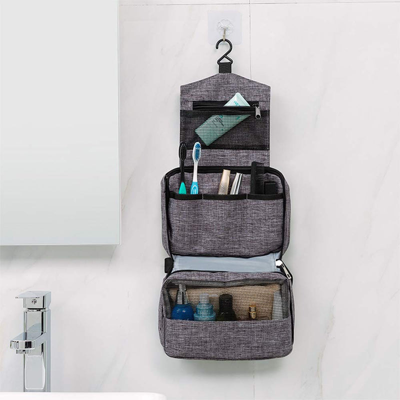 [Australia] - Travel Hanging Toiletry Bag for Women and Men, YLQP Small Compact Waterproof Makeup Organizer Case Cosmetic Bag Pouch with Hook (Gray) Gray 