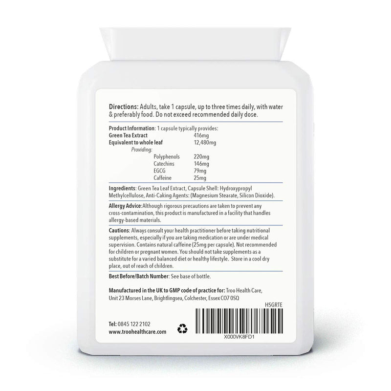 [Australia] - Green Tea Extract Supplement (12,480mg) - 90 Capsules - Providing Polyphenols, Catechins and EGCG - UK Manufactured to GMP Standards 