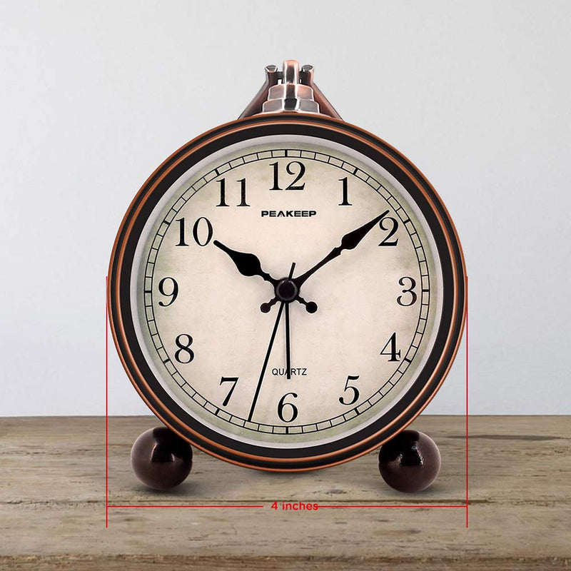 [Australia] - Peakeep 4" Battery Operated Antique Retro Analog Alarm Clock, Small Silent Bedside Desk Gift Clock Black 