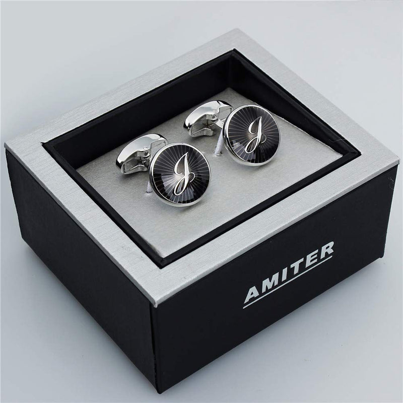 [Australia] - AMITER Initial Letter Cufflinks for Men with Gift Box - Personalized Alphabet Embossed A-Z letter J 