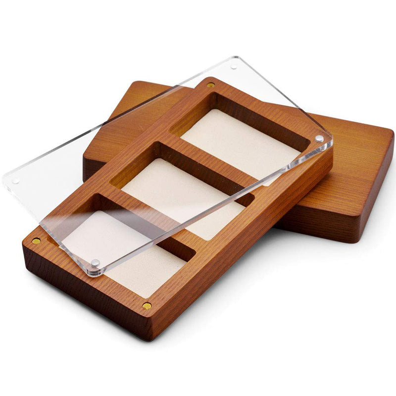 [Australia] - Oirlv Solid Wooden Glass Top Jewelry Display Case,Wooden Small Jewelry Tray for Collectibles Home Organization Accessories Storage Box with Lid(Creamy-white) Creamy-white 3 Grids 
