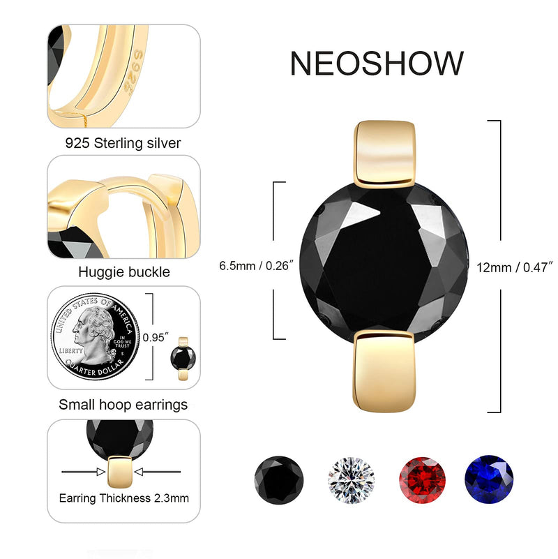 [Australia] - NEOSHOW Small Gold Hoop Earrings for Women 14k Real Gold Plated Cubic Zirconia Huggie Earrings Tiny Cute Cartilage Hypoallergenic Earrings Jewelry Gifts for Women Girls black 