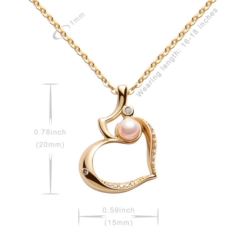 [Australia] - Karseer Heart Pendant Necklace with Pink Pearl and Cubic Zirconia, 16" to 18" Adjustable, Thanksgiving Christmas Anniversary Valentines Mothers Day Jewelry Gift for Women Girls Brilliant Yellow Gold 