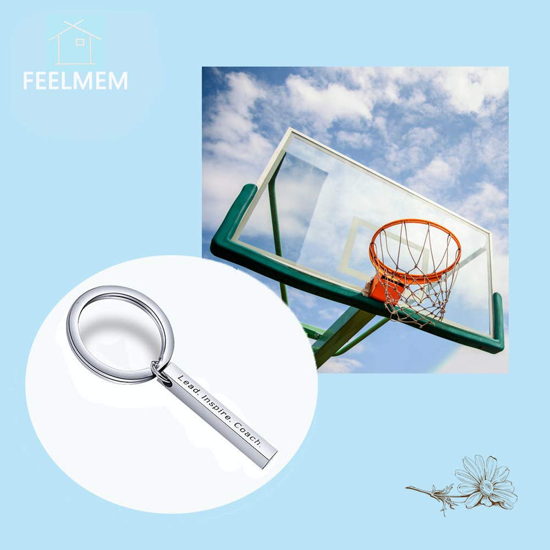 [Australia] - FEELMEM Coach Gift Lead Inspire Coach Keychain Thank You Gift for Cheer/Football/Baseball/Volleyball/Track Coach Sports Gift 4 Sided Vertical Bar 