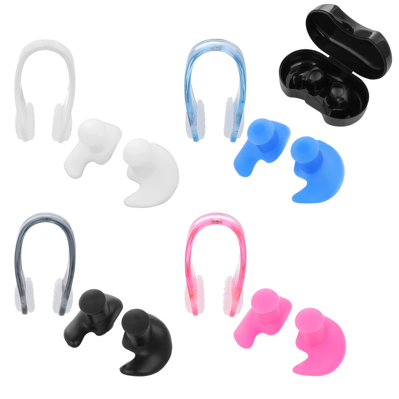 [Australia] - Yolev 4Pairs Swimming Nose Clip Ear Plugs Reusable Washable Swimming Earplugs for Sleeping, Swimming, Snoring, Concerts, Work, Noisy Places,Suitable for Kids and Adult 