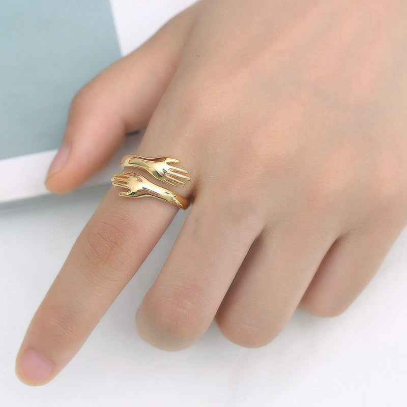 [Australia] - Angel's Draw Home Stainless Steel Hug Ring for Women Girls,Silver Hugging Open Ring for Gift, Open Promise Ring Jewelry Hug Hands Mens Rings gold hug love ring for couple Adjustable 
