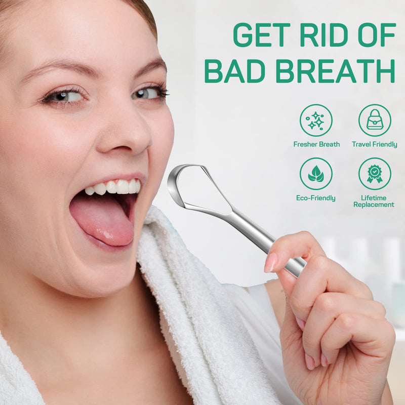 [Australia] - RONAVO Tongue Scraper, 2 Pack Tongue Cleaner for Oral Hygiene and Fresh Breath, Stainless Steel Tongue Scrapers for Adults, Dentist Approved, Easy to Use and Clean Wider Tongue Scraper(silver) 