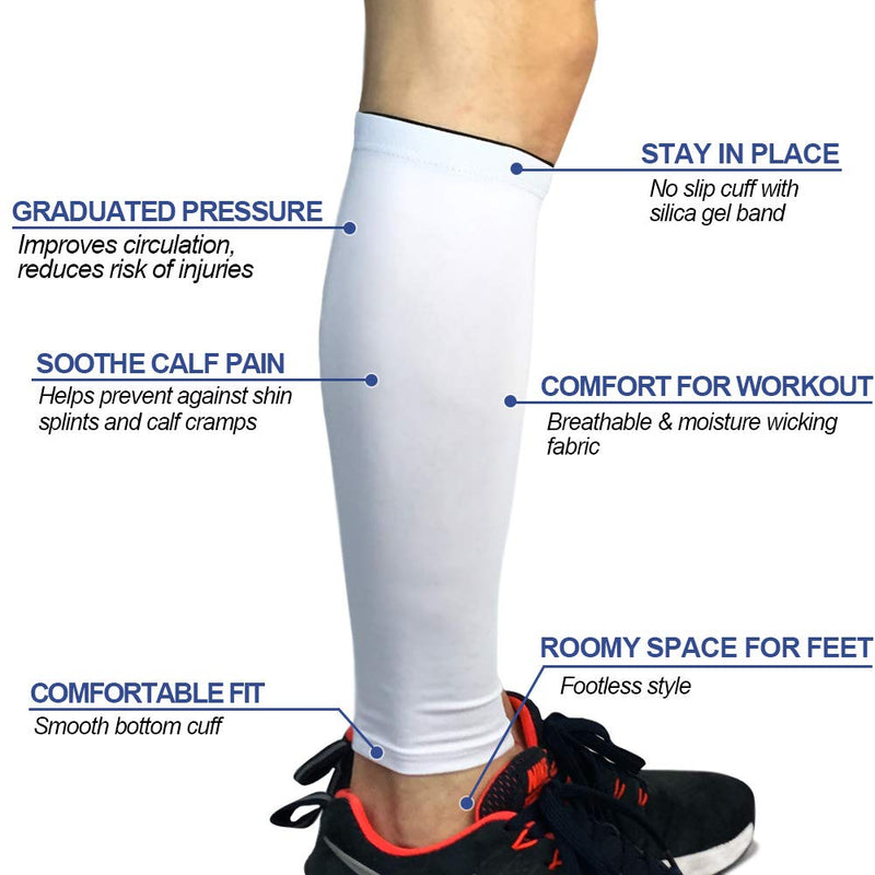 [Australia] - Beister 1 Pair Calf Compression Sleeves for Women & Men, Footless Shin Splint Leg Support Socks for Pain Relief, Recovery, Running, Travel, Cycling Nurse Medium (Pack of 1) White 