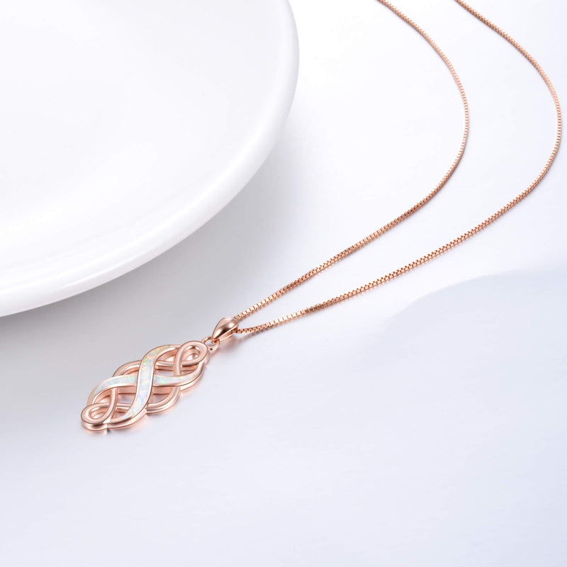 [Australia] - YFN Irish Celtic Knot Created Opal Pendant Necklace Infinity Love Sterling Silver CZ Jewelry 18" Rose Gold Celtic Necklace 