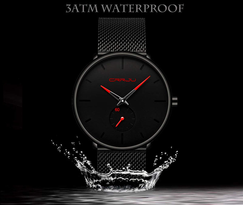 [Australia] - Mens Watches Ultra-Thin Minimalist Waterproof - Fashion Wrist Watch for Men Unisex Dress with Stainless Steel Mesh Band Red 