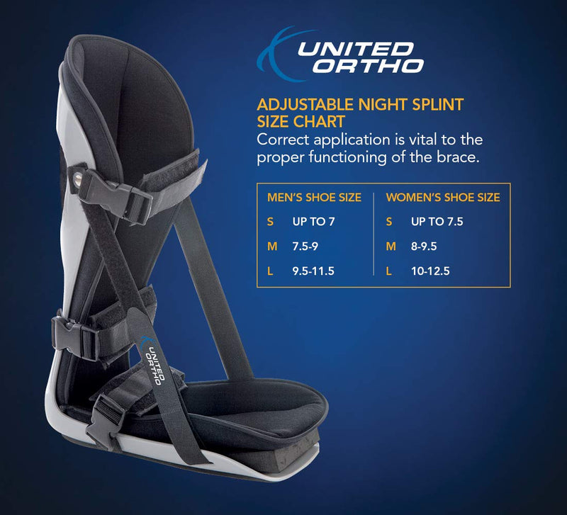 [Australia] - United Ortho Plantar Fasciitis Adjustable Leg Support Brace Fits Right or Left Foot for Soreness Relief, Foot Pain and Stretching, Small, Black 