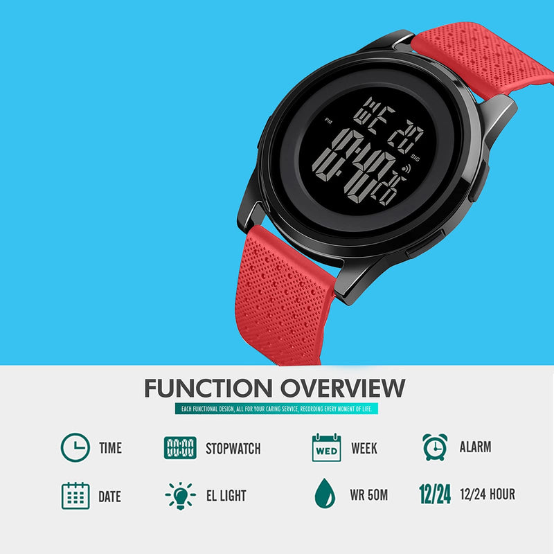 [Australia] - YUINK Mens Watch Ultra-Thin Digital Sports Watch Waterproof Stainless Steel Fashion Wrist Watch for Men Women Red 