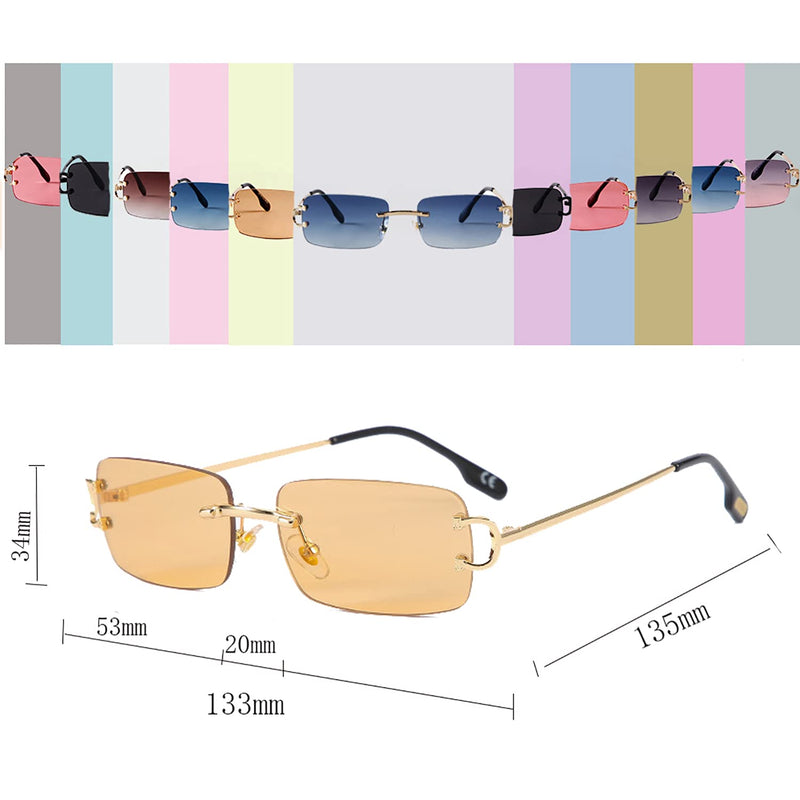 [Australia] - Small Rectangle Sunglasses for Women Men Rimless Sunglasses Ultralight 90s Glasses Champagne 