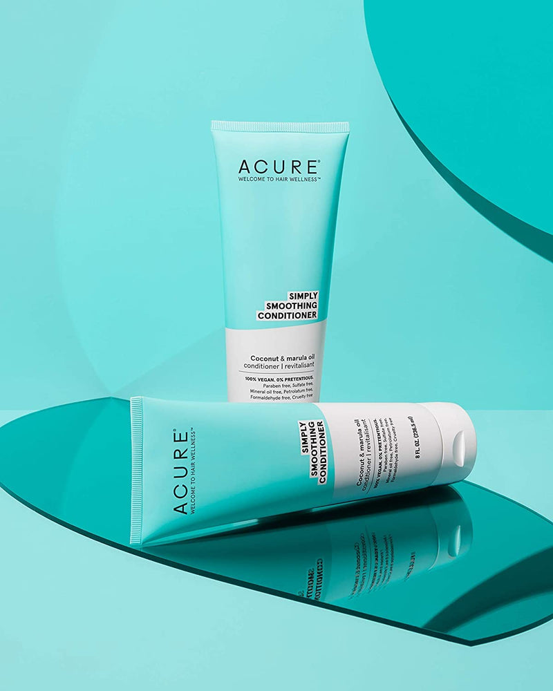 [Australia] - Acure ACURE Simply Smoothing Conditioner - & Marula Oil | 100% Vegan | Performance Driven Hair Care | Smooths & Reduces Frizz | White/Blue, Coconut Water, 8 Fl.Oz 