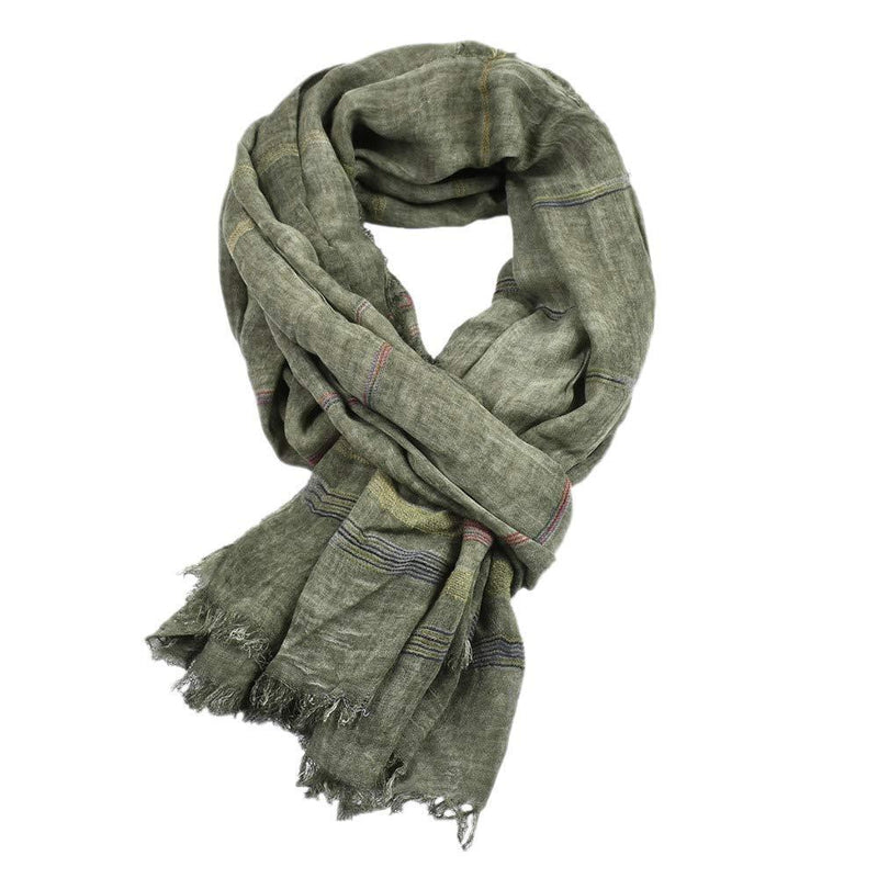 [Australia] - Kangqifen Unisex Soft Striped Scarf with Tassels Cotton Linen Solid Color Scarves 75 x 35 inch Dark Green 
