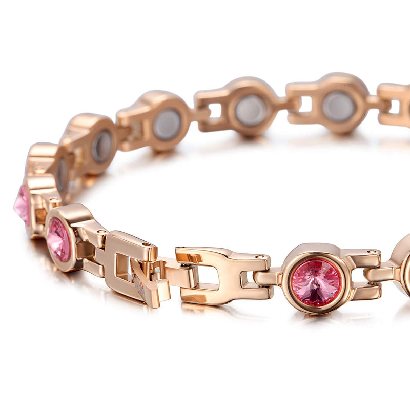 [Australia] - RainSo Womens Titanium Sparkly Crystal Magnetic Bracelet (Rose Gold Pink) Adjustable Magnetic Bracelet with Gift Box 