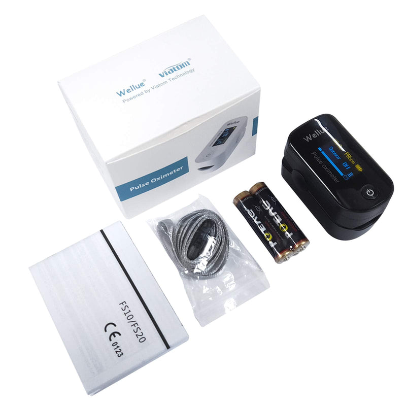 [Australia] - Wellue Fingertip Pulse Oximeter, Blood Oxygen Saturation Monitor with Batteries for Wellness Use Bluetooth FS20F, Black 